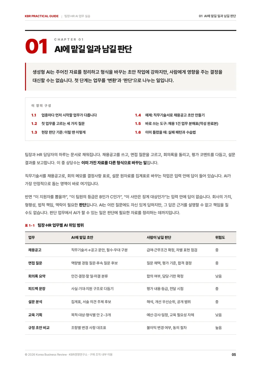팀장·HR을 위한 AI 업무 실습 가이드북 본문 미리보기 1